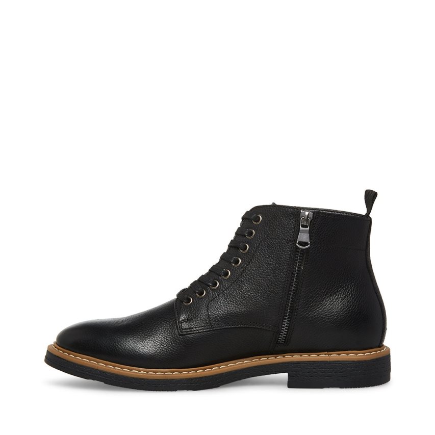 Black Steve Madden Mitchell Leather Men's Ankle Boots | PH 7860Q16K